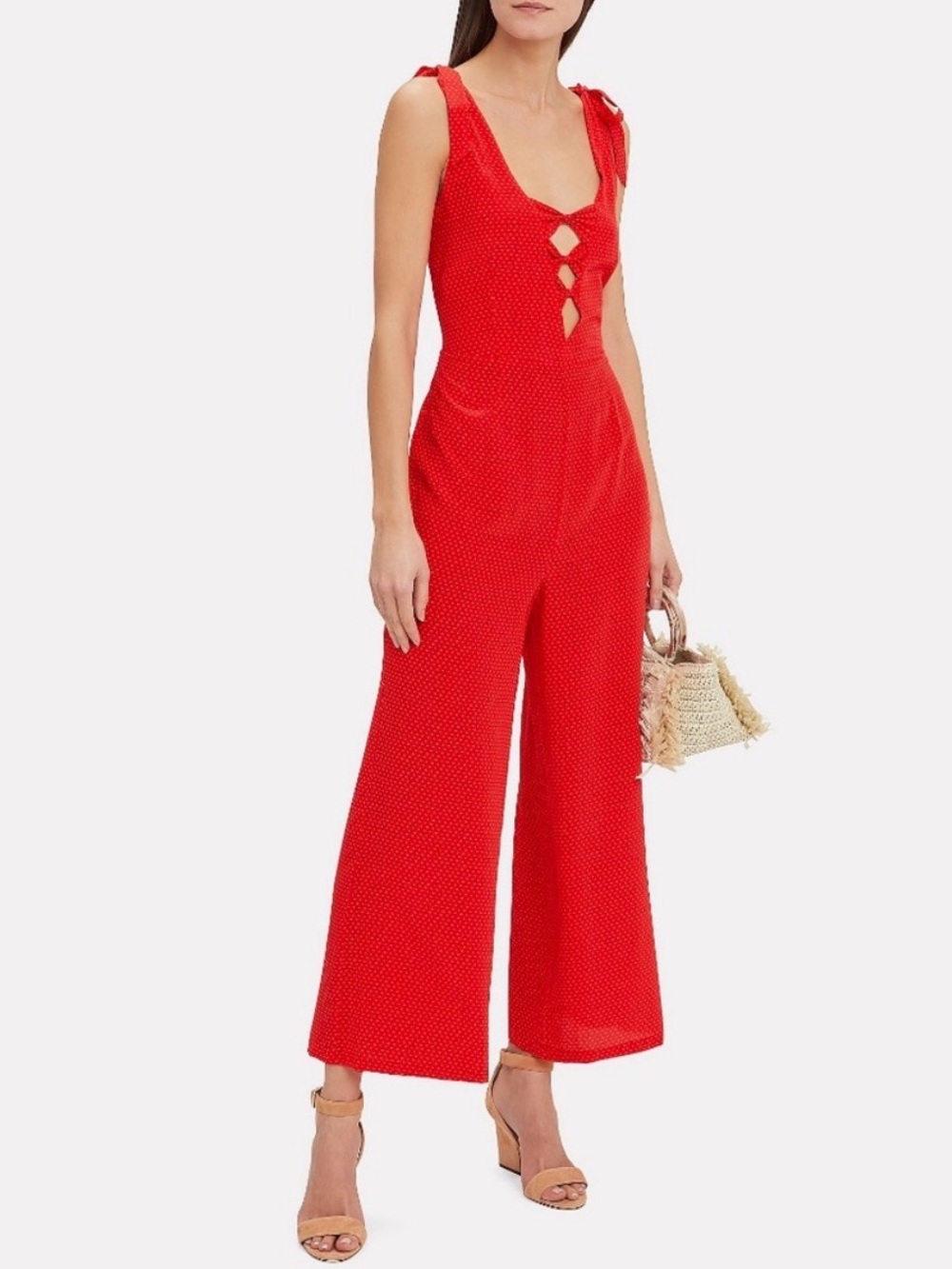 Intermix Brigette Polka Dot Cutout Wide Leg Jumpsuit Red Size 8